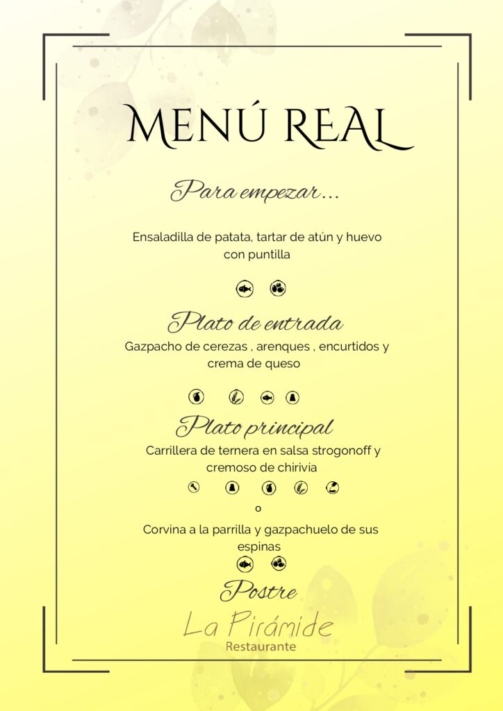 carta menú restaurante la pirámide